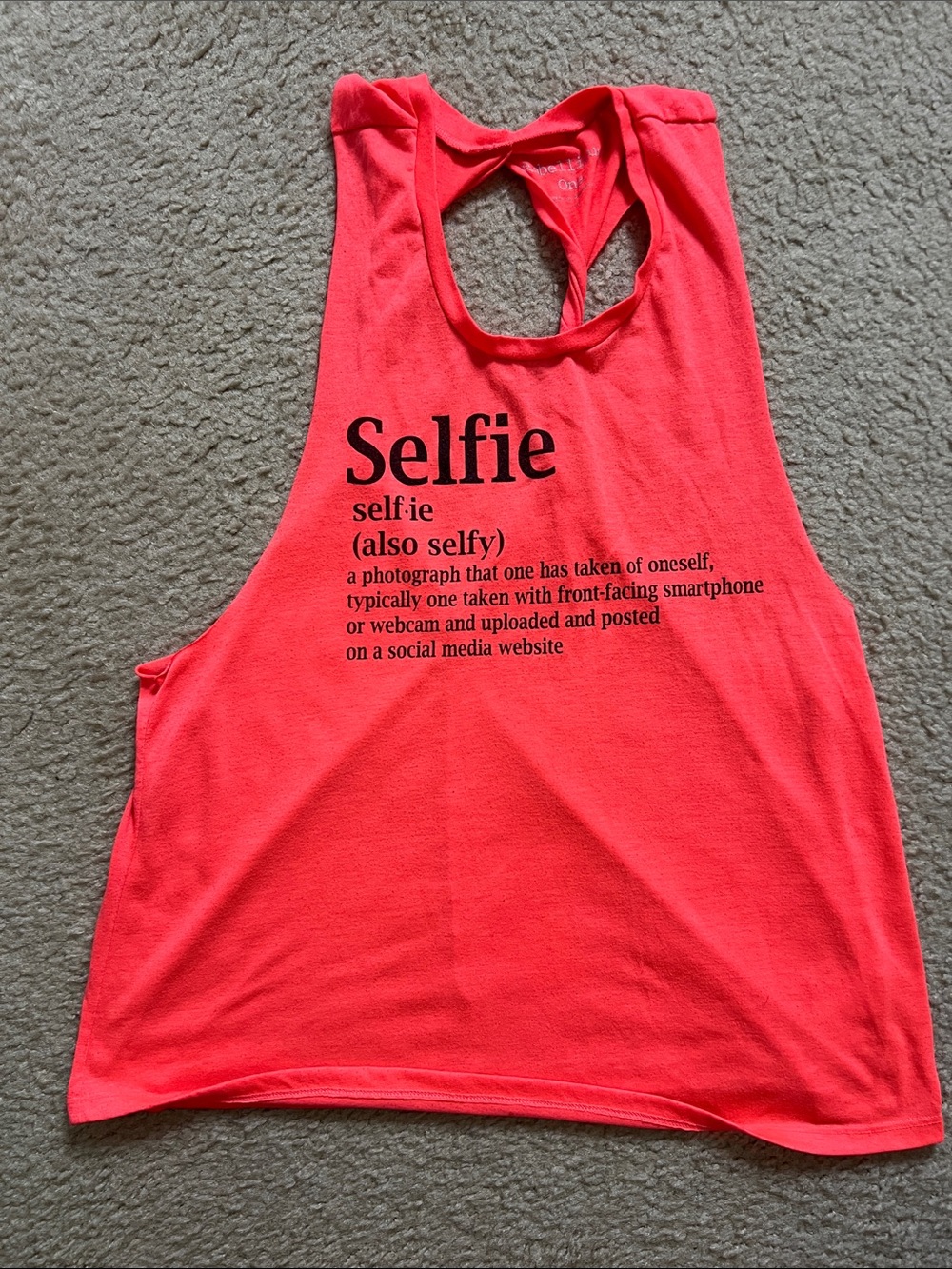 Rebellious One Coral 'Selfie' Graphic Racerback Tank